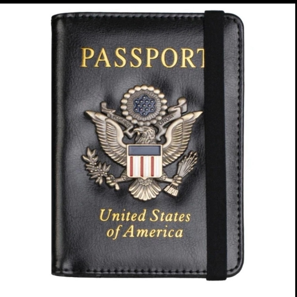 NEW BLACK PU LEATHER USA PASSPORT
CASE METAL 3D EAGLE EMBLEM
WALLET CREDIT CARD
